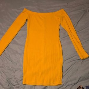 Off the shoulder long sleeve mustard dress